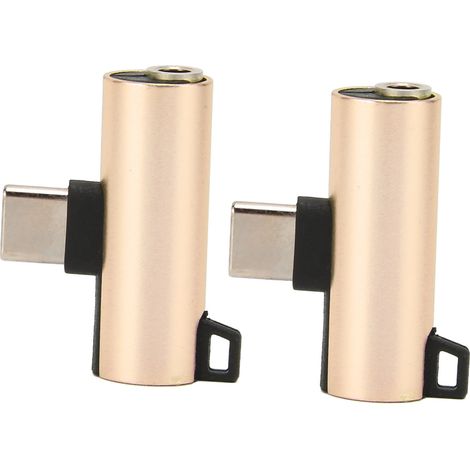 2 Pièces Adaptateur USB-C vers Jack 3.5mm, Double Prise Charge et Écoute Simultanées, Connexion Dorée, ABS Durable