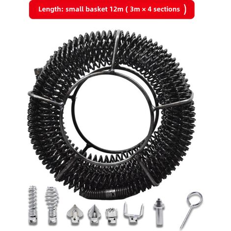 Outil spécial pour drague d'égouts, drague à ressort à cryptage audacieux, accessoires pour tuyau de drague à arbre flexible en fil d'acier (petit panier 12 m) (1/5)