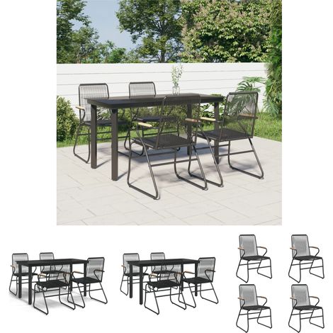Gartenstuhl - vidaXL 5-tlg. Garten-Essgruppe Schwarz PVC Rattan - Gartenstuhl Set (1/5)