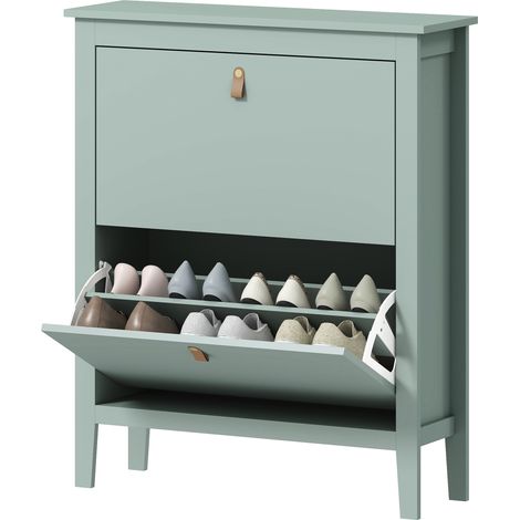 Scarpiera Wand-Schuhschrank mit 2 Schubladen für 14 Paar Schuhe (EU-Größe 44), verstellbare Einlegeböden, 80 x 24 x 95,5 cm, Grün