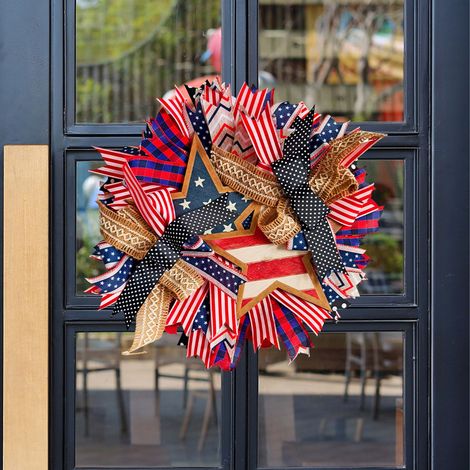 Guirlande Patriote - Étoile à Cinq Branches en Bois avec Plaque - Décoration Murale pour Porte d'Entrée - Idéale pour le 4 Juillet, la Journée des Vétérans et la Fête du Travail - 1 Pièce (1/5)