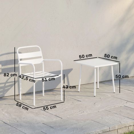Ensemble bistro, ensemble de mobilier de jardin en métal 3 pièces comprenant 2 chaises de jardin, une table en verre, un design à lattes et une résistance à la rouille. (1/5)