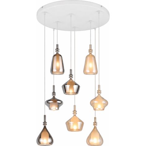 Suspension 8x e14 verre ambre et chrome blanc mat - trio - aldea 210373718