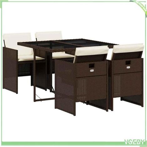 Ensemble à manger de jardin 5 pcs - FAFEICY - 3210537 - Poly rotin marron - Coussins amovibles - Dessus verre trempé (1/5)