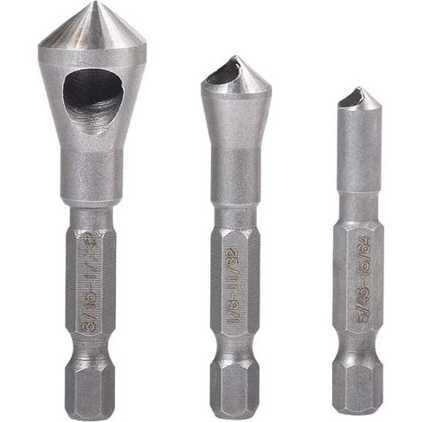 Fraise conique d'ébavurage Outil Lot de forets à tige hexagonale 1/10,2 cm à chanfreiner Outil de foret 5/162,6 cm 1/20,3 cm 3/40,6 cm (lot de 3) (1/5)