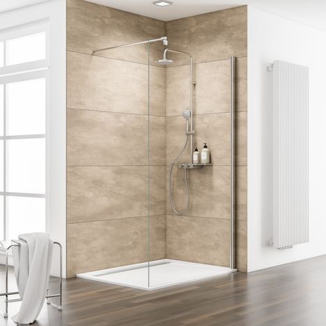 Paroi de douche à l'italienne Walk In Espace 8, verre 8 mm anticalcaire, profilé aspect chromé, 140 x 200 cm, Schulte