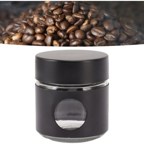 Boîte à café en verre et acier inoxydable, récipient hermétique pour grains de café, noir. (1/5)