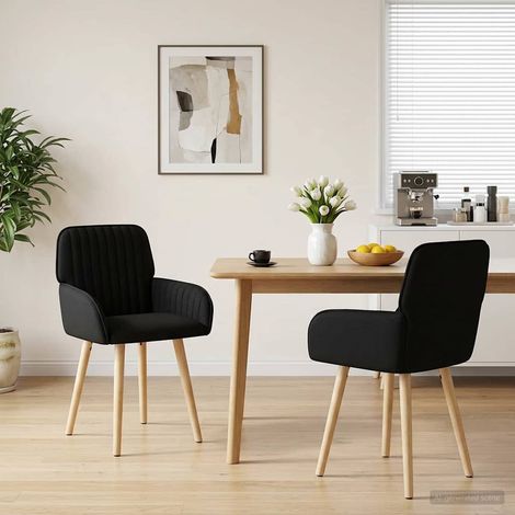 Lot de 2 chaises de salle à manger avec accoudoirs, tissu noir, pieds en hévéa - PANGIVO (1/5)