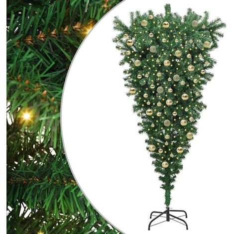 vidaXL Sapin de Noël artificiel pré-éclairé à l'envers avec ensemble de boules