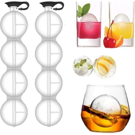 Kugelförmige Eiswürfelform, Eiswürfelform mit 4 Mulden, Whiskey-Eiskugelform für Partys und Bars (1/4)