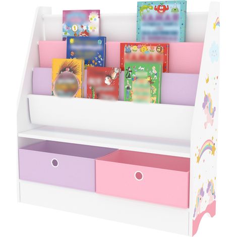 Kinderregal Neda Einhorn-Motiv Weiß/Lila/Rosa [en.casa]