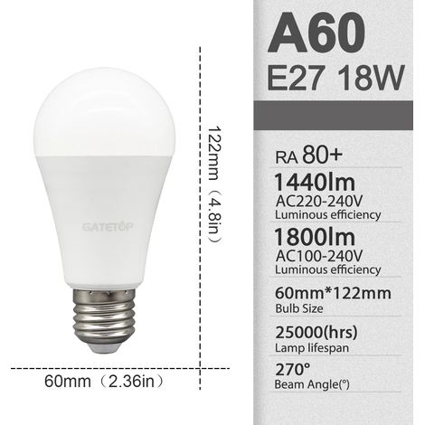 Lampes de croissance pour plantes (A60 18W, 4000K Lumière du jour, AC220-240V) Lot de 8 ampoules LED blanc chaud pour éclairage de chambre ou de balcon (1/5)
