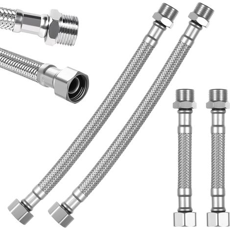 Tuyaux Flexible Robinet Sanitaire, 3/8 Pouce Tuyau Flexible Toilette WC, Tuyau de Raccordement en Acier Inoxydable pour Rallonge de Raccordement d'Eau WC Salle de Bain (10 cm/20 cm) (1/5)
