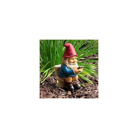 Nain de jardin sur les toilettes - 13 cm sur les toilettes avec journal - Figurine de jardin amusante - Décoration résistante aux intempéries pour jardin, camping - Décoration de jardin pour