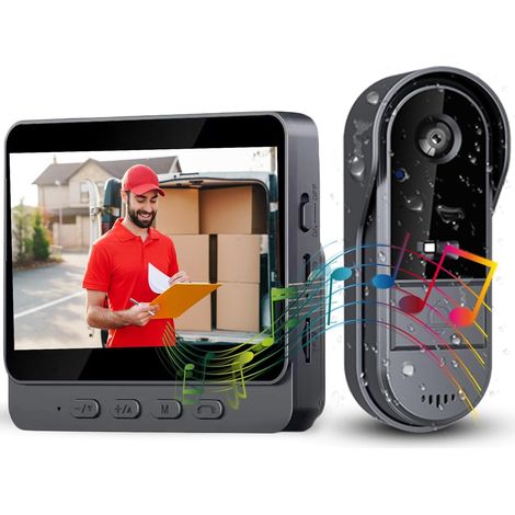 Sonnette Sans Fil avec Caméra 1080P, Écran IPS de 4,3", Sonnette Sans Fil Avec Caméra HD 170°, Visiophone Audio Bidirectionnel Interphone Vision Nocturne (1/5)