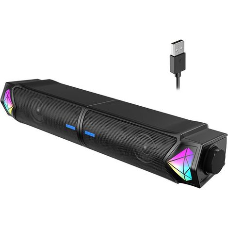 Longziming - Barre de son - Enceinte Bluetooth - Panneau 3D avec éclairage RGB et design détachable - 1 - Pour bureau/maison - Noir