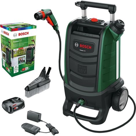 Bosch hidrolimpiadora de exteriores a batería Fontus 18V (1 batería, sistema de 18 V, 4 accesorios)