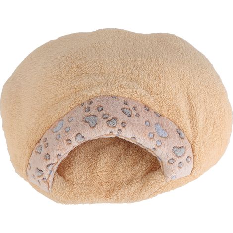 1 Lit douillet pour chat, tissu auto-chauffant, design grotte semi-fermé, fibre polyester, pour chat et chiot (1/5)
