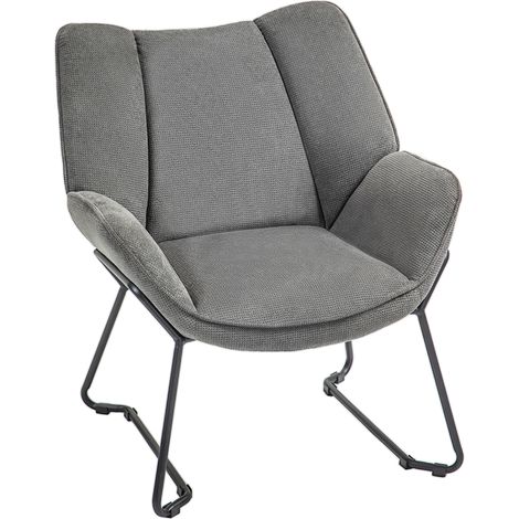 Poltrona d'Arredo con Braccioli Inclinati, in Tessuto Effetto Lino e Acciaio, 71.5x67x79 cm, Grigio