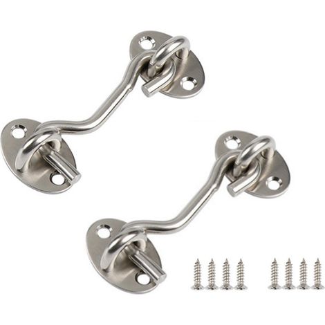Lot de 2 loquets à crochet, acier inoxydable, 75 mm, vis incluses, pour porte garage abri (1/5)