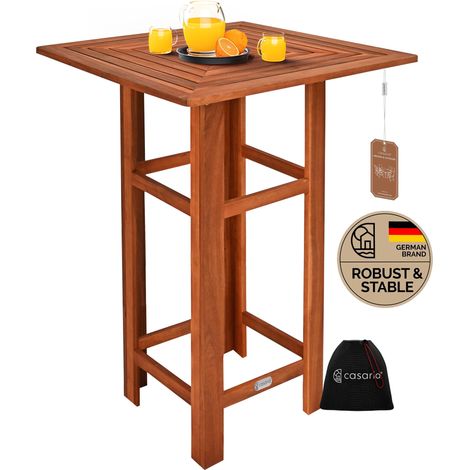 Bar Table High Table Party Table Bistro Cocktail Bar Acacia Wood Hardwood Massive Natural Wood Square Outdoor with Ø 5cm Parasol Hole Sturdy Comfortable Birthday Wedding Events (1/7)