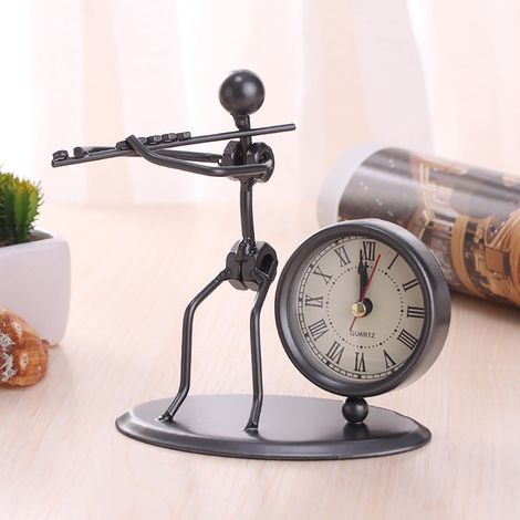 Horloge Murale - Figurine En Fer Forgé Avec Instrument De Musique - Décoration Bureau Maison Bureau - 13 5 X 13 Cm - 1 Pièce (1/5)