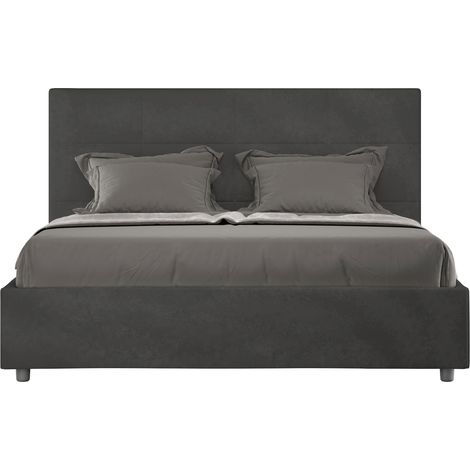 Letto Matrimoniale 160x190 cm con Rete e Contenitore Giroletto con Alzata Comoda Imbottito in Microfibra Mika Grigio (1/5)