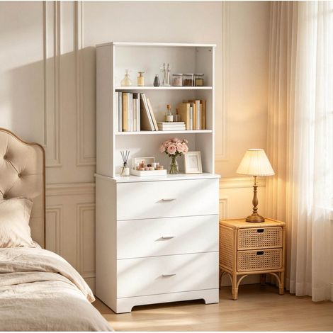 Librería blanca 79x39,5x182,2 cm de tablero de partículas con 3 cajones – MEUBLIV (1/5)