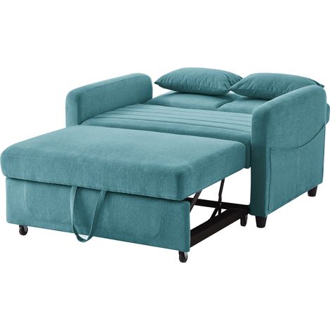 ELVMI 2-Sitzer Schlafsofa mit 3-fach Verstellbarer Rückenlehne und Ausziehfunktion, aus Schaumstoff, Blaugrün (1/4)