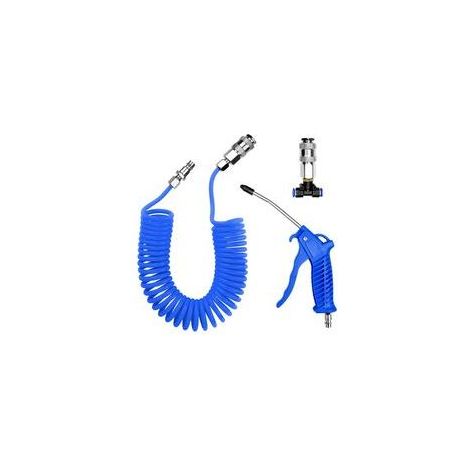 Bleu,Soufflette à Air Comprimé, Pistolet de Soufflage d'air avec Tuyau Air Comprimé de 5 Mètres, Kit de Nettoyage de Pistolet à Air, avec Connecteur en T, pour Camion, Fourgonnette, Camion Lourd (1/5)