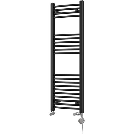 Zennor - Black Dual Fuel Towel Rail H1200mm x W400mm Thermostatic - Curved (1/3)