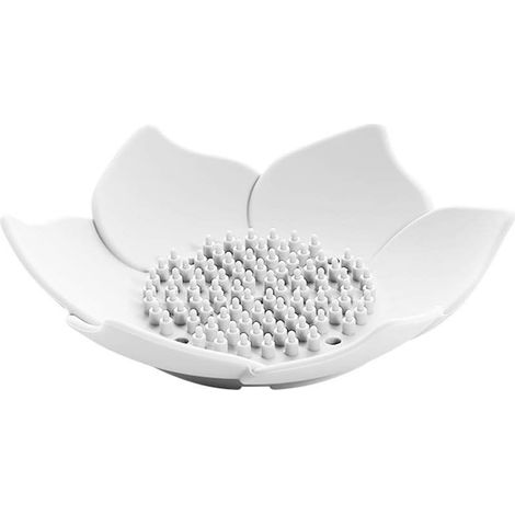 Porte-savon créatif en silicone en forme de fleur pour salle de bain, porte-savon mural à ventouse pour lavabo, baignoire, douche, porte-savon pour éponges, brosse à récurer (blanc) (1/4)