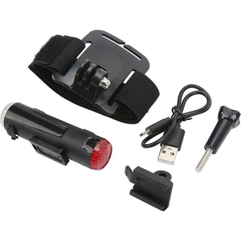 Lampe de Casque Vélo USB Rechargeable, 5 Modes, Phare et Feu Arrière pour Guidon, Randonnée Camping (1/5)