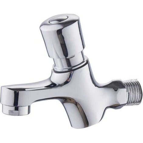 Single-hole wall-mounted cold water tap with automatic shut-off - timed tap - kitchen, bathroom, garden, and patio sink tap (1/4)