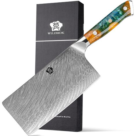vegetable axe knife 18cm damask blade forged steel vg10 with stainless steel handle for home kitchen and dining room (1/5)