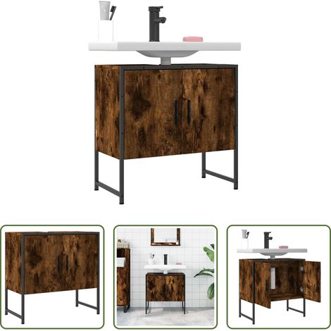 Badwandschrank -  Waschbeckenunterschrank Räuchereiche 60x33x60 cm Holzwerkstoff