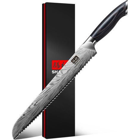 10" Couteau à Pain en Acier Poudré, Couteau de Cuisine Japonais à Haute Teneur en Carbone 63 HRC, Couteau de Chef avec Lame Longue et Tranchante à 12° et Manche Confortable (1/5)