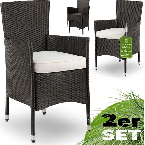 Casaria Set da 2 Sedie in Polyrattan Giardino Impilabili con Cuscini da Balcone Marrone