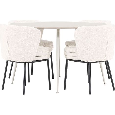 Plaza Essgruppe Tisch Ø120cm und 4 Boucle Stühle beige.