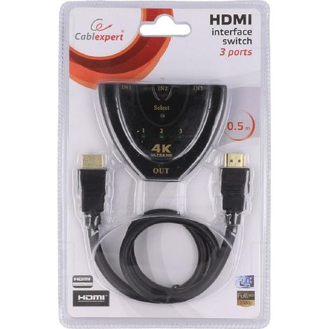 Commutateur HDCP.HDMI 1.4 femelle X3 4K. UHD noir