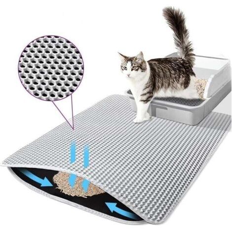 Tapis Litiere Chat,Tapis de Litire pour Chat Avec Couche Antidrapante,Tapis pour chat Impermable, Antidrapant, Tapis Chat, Tapis de Toilette Chat pour Les Types de Chat Bac Litire (Gris) (1/4)