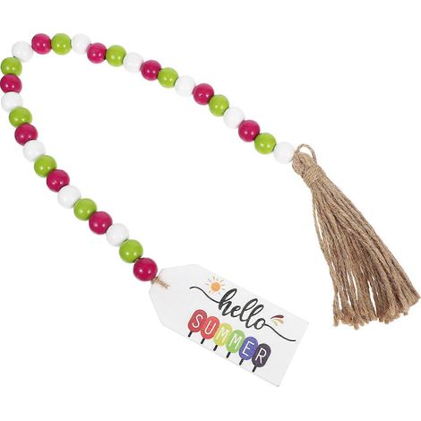 Guirlande de perles en bois décorative, lot de 3, style rustique, avec pompon suspendu. (1/5)