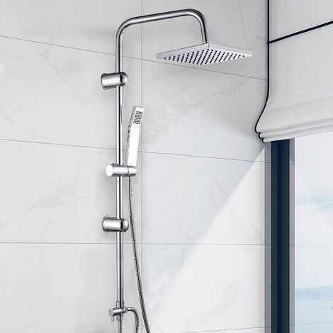 Bathroom Large Stainless Steel Dual 2 Mixer Shower Heads Rail Hose Riser Kit Set (1/5)