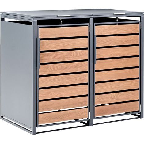 Copertura doppia in metallo per bidone della spazzatura da 480 L per esterni finitura effetto legno acciaio zincato grigio scuro Policoro