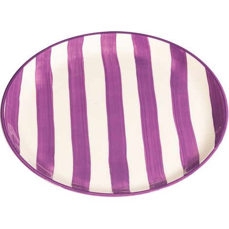Zafferano Piatto Fondo o Piano Collezione Lido Righe in Ceramica Artigianale dipinta a mano colore Viola, Set da 2 Pezzi, Made in Italy, Elegante