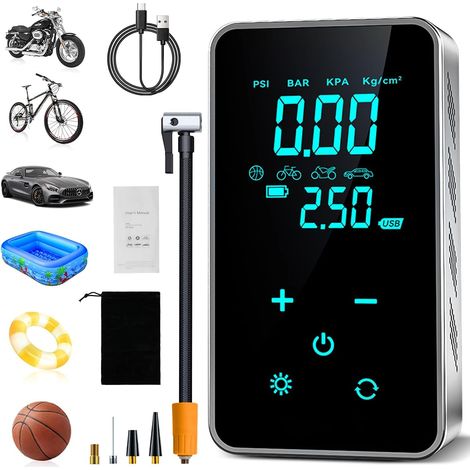 Compresseur à Air Portatif, 150PSI Gonfleur Electrique Pneus, Pompe a Velo Electrique, Compresseur d'air Électrique de Pompe à Air Sans Fil avec Écran Tactile/Éclairage pour Moto Vélo Auto (1/5)