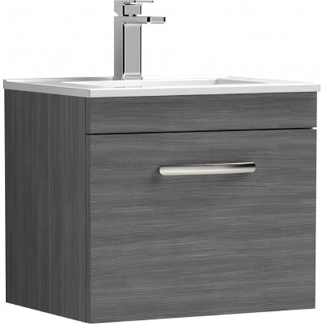 Nuie Athena Wall Hung 1-Drawer Vanity Unit with Basin-2 500mm Wide - Anthracite Woodgrain (1/10)