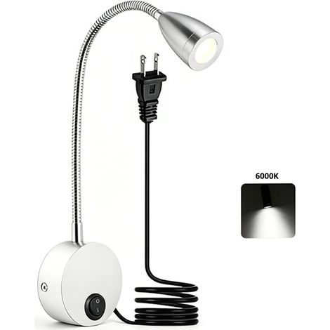 Applique Murale LED Chevet 3W, Col de Cygne Flexible, Spot 360°, Lumière Blanche 6000K (1/3)