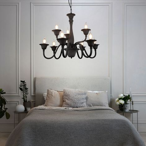 Lampadario tavolo da pranzo lampada a sospensione antracite lampada da camera, lampadario classico, metallo acrilico opaco, 9x E14, DxH 72x150 cm
