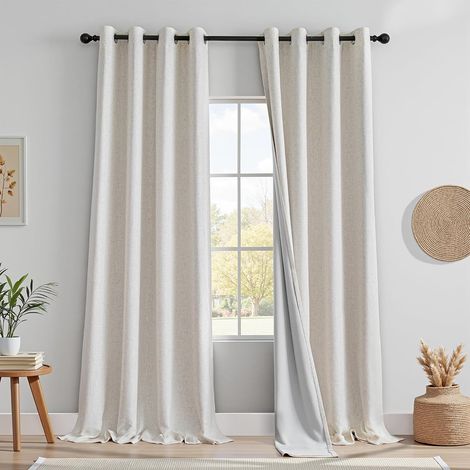 Lot de 2 Rideau Thermique de Porte Rideau Occultant Rideaux Beige Lin pour Chambre Salon Maison, 140x260(LxH) Anti Chaleur Opaque à Oeillets Isolation Decoration Curtains Lot de 2 (1/5)